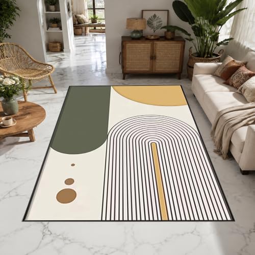 Tapis de salon géométrique moderne vert et beige 180x200 cm pour chambre