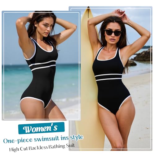 Damen Badeanzug Bauchweg Push Up Schlankheits Schwimmanzug Einteilige Sport Bademode Sexy Swimsuits Badekleid One Piece Gestreift Monokini