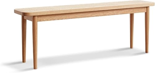 Banco de comedor de madera, banco de cama de roble macizo 100% natural con diseño de ratán, borde redondeado, banco para entrada, comedor,