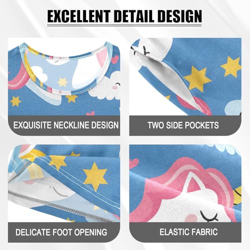 ALAZA Cute Unicorn Cloud Star Blue Pajamas Short Sleeve 2 Piece Sleepwear Top and Bottom Pajama Set Unisex4