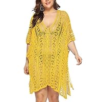 Copricostume Da Bagno Donna Uncinetto A Maglia - Blusa Copribikini Con Maniche Lunghe, Orlo Aperto E Lavorato A Giorno, Colore Albicocca, Taglia S