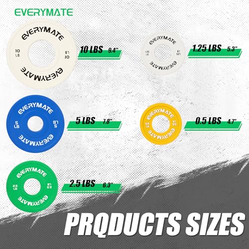 Image of EVERYMATE Change Weight Plates 1.25LB 2.5LB 5LB Set Fractional Plate Olympic Bumper Plates for Cross Training Bumper Weight Plates Steel Insert Strength Training Weight Plates
