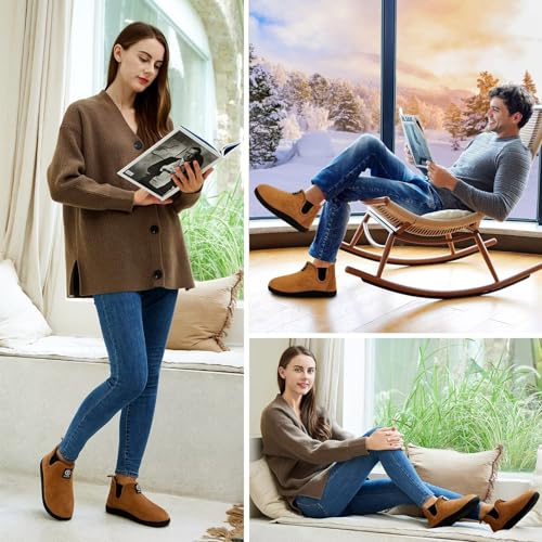Miniatura 2 de Gurger Zapatillas De Estar Por Casa Mujer Hombre Forro De Cálido Botas De Casa Invierno Botas Chelsea Interior Exterior Espuma Viscoelástica Altas Pantuflas De Casa Botines Caqui 40 41
