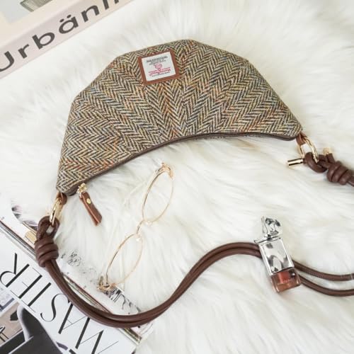 Harris Tweed Medium Crescent Bag,Adjustable Strap Crossbody Purse, Full Wool Tartan Hobo Shoulder Bag Vintage Scottish Style4
