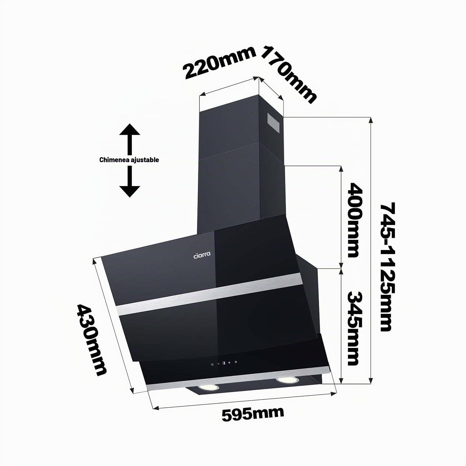 CIARRA CBCB6736N Campana Extractora 60 cm WIFI Touch Control Negro
