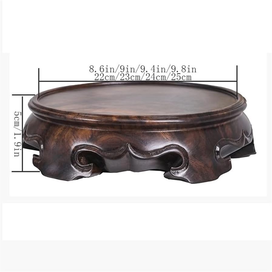 Vase Stand Plant Stand Bonsai Ebony Display Base, Round Wood Carving Handicraft Ornament(Large)