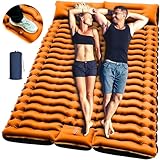 Yuzonc Double Camping Sleeping Pad, Self Inflatable 4'' Extra-Thick 2 Person Pillow Built-in Foot Pump Ultralight Sleeping Mat for Backpacking Tent, Hiking, Traveling-Orange, Full