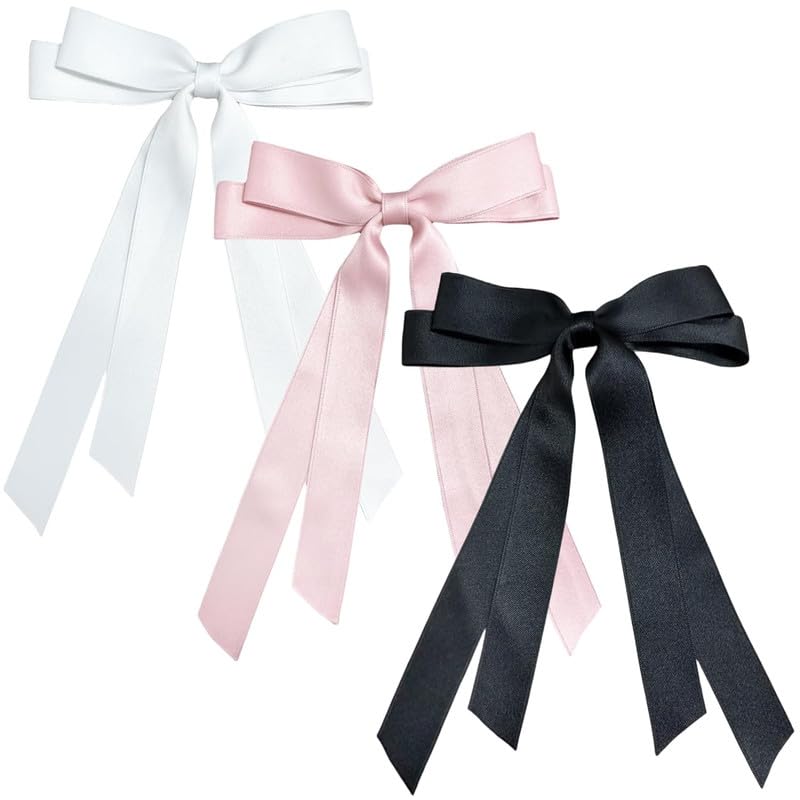 FAMEZA 3 Pcs Hair Bows For Women|Hair Ribbons For Woman Hair Bows For Girls|Pink Bow For Hair White Bows For Girls| Hair Bow Hair Accessories For Woman Bow Clips For Women (Black, White, Pink) (B0CSPGWWYQ) Amazon Price History, Amazon Price Tracker