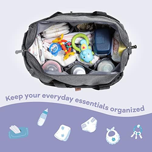 RUVALINO Changing Bag, Large Weekender Travel Nappy Tote Stylish for Mom and Dad Convertible Baby Bag for Boys and Girls with Changing Pad, Insulated Pockets (Grey)