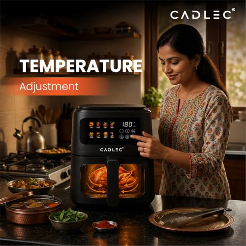 Image of Cadlec SmartFry 1400W Digital Air Fryer | 360 Rapid Air Circulation, 8 Preset Menus, Touch Control Panel, 5L Non-Stick Basket, Low Oil Cooking, 2-Year Warranty, Black