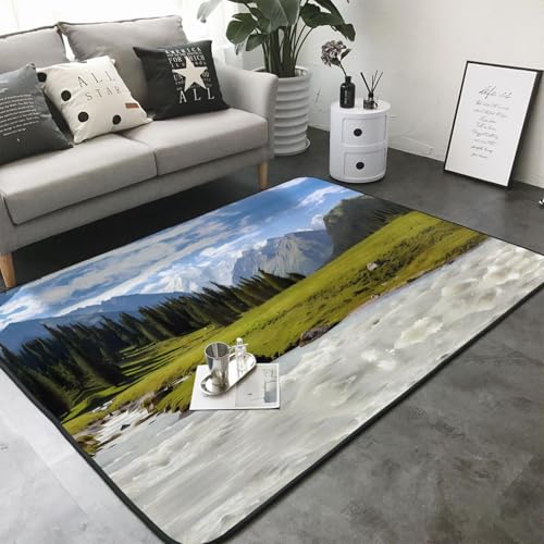 Alfombra antideslizante HJFCZH 80x58 con estampado de montañas de nieve 3