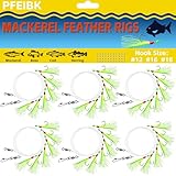 10pcs Mackerel Feathers Rigs, Pre Tied Mackerel Lure Sea Fishing Rigs with Luminous Beads Bionic Flying Insects Lure Rig for Pollock,Cod,Herring,Bass (HookSize#12)