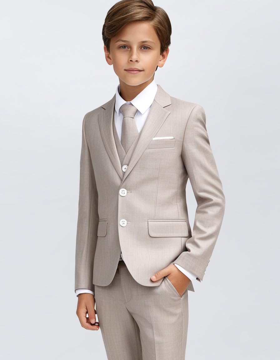 Conjunto de traje formal de lino de 3 piezas para niño, ajuste delgado, trajes de esmoquin para boda, adolescente, niño, traje de 10-12
