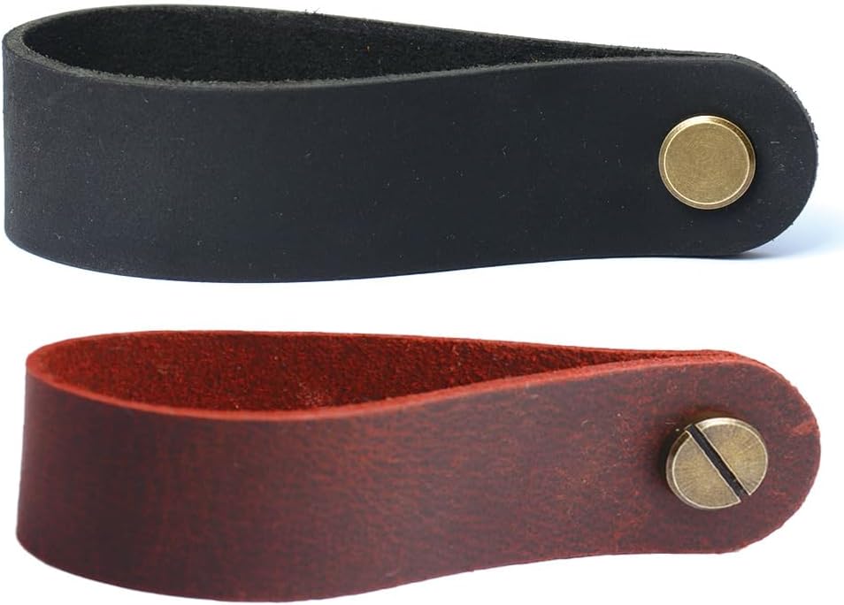 2 Pack Leather Pipe Stand – Handmade Crazy Horse Leather Pipe Holder with Brass Screw Buckle, Detachable Tobacco Pipe Stand for Men, Vintage Gift for Pipe Smokers (Black/Dark Red)