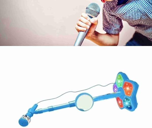 LICAEVEY Kid Microphone with Stand, Blue Toddler Mic Built in Lights Ideal for Children's Performances, Portable Plastic Toy Mic 8.3 Inch Diameter - 3