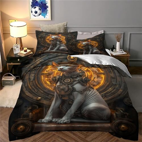 Housse de couette chat steampunk fermeture éclair résistante parure microfibre - 6