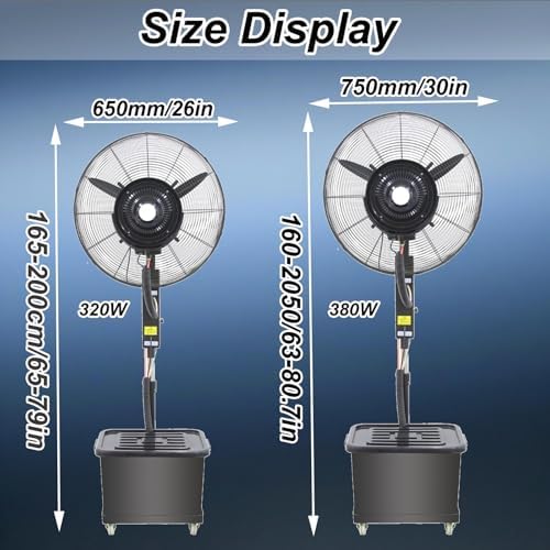 Outdoor Misting Fan for Patios - 30" Waterproof Industrial Pedestal Fan with Water Tank, 3 Cooling Speeds, Ideal for Decks & Shops - Efficient Cooling Solution (380W)