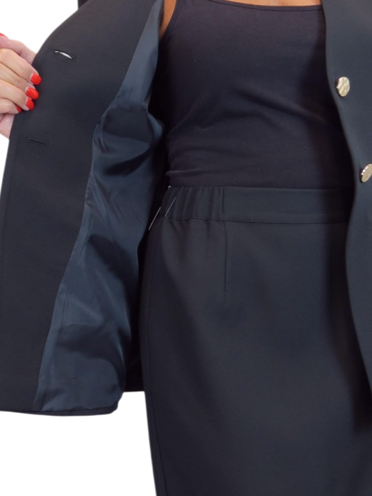 Paulo Due Ensemble Tailleur Femme 2 Pièces – Veste Col V et Jupe Mi-Longue Élégante, Invitée Mariage et Bureau
