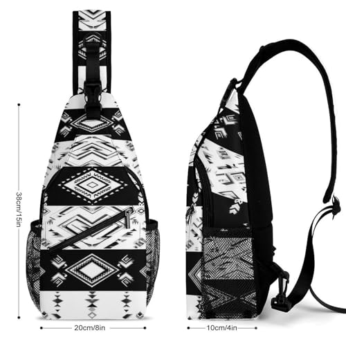 Fashion Traveling Running Casual Chest Bag, Dress Decor Sling Backpack, Shoulder Bag Casual Day Pack Aztec Black Grey And White2