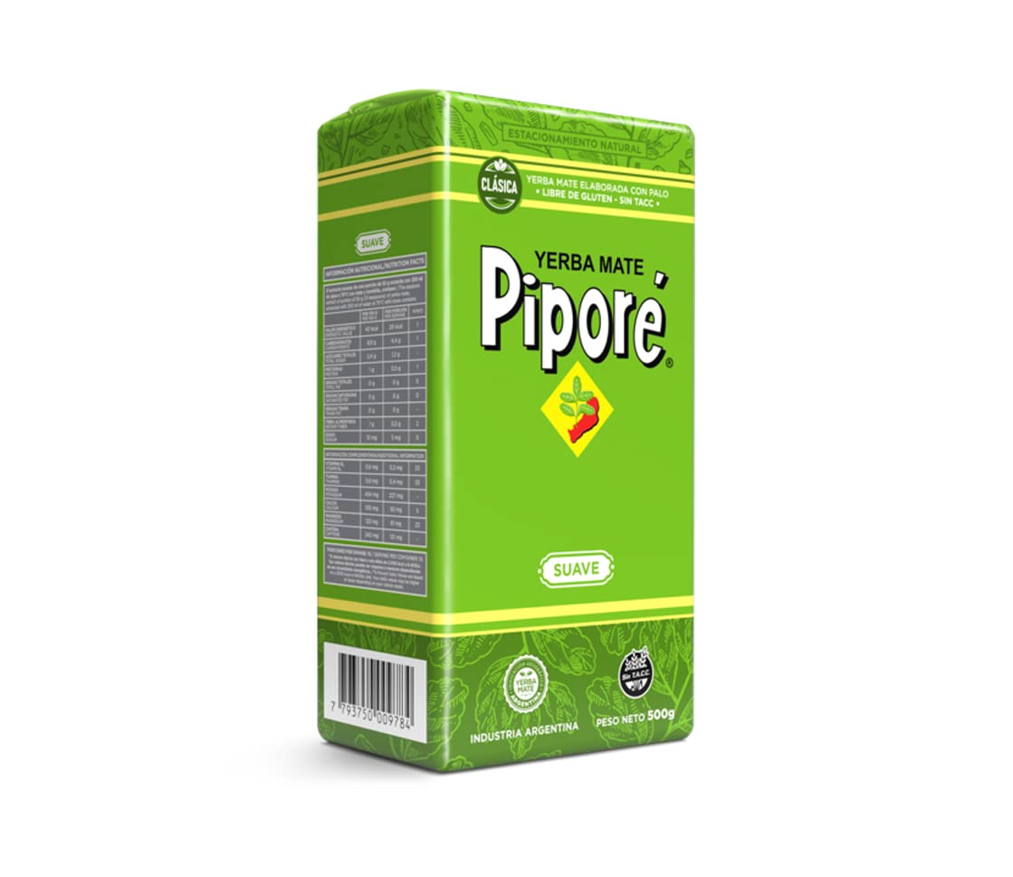 PIPORE Pure Yerba Mate Suave Packet Organic Weight Loss Original Hot and Cold Tea Gluten Free Gives Flavour Energy Improves Strength Immune System Multi Vitamin (1 Packet, 500 Grams)