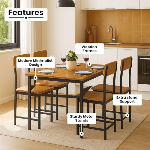 Image of Callas 4 Seater Dining Table Set for Home | Compact Modern Dining Table with 4 Chairs | Ideal for Kitchen, Dining Room - Walnut Finish