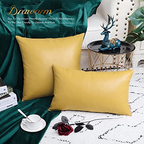 Image of BRAWARM Pack of 2 Cozy Throw Pillow Covers Cases for Couch Sofa Bed Solid Faux Leather Soft Luxury Cushion Covers Both Sides Home Decoration 16 X 16 Inches Primrose Yellow
