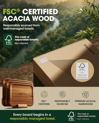 Tabla de Cortar de Madera Acacia Starkbear 38x28 cm con Canal para Jugos y Mango Integrado miniatura 4