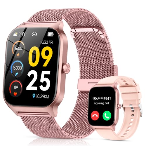 CASCHO Smart Watch for Women (2 Bands), Bluetooth Call Smartwatch with AI Voice,1.85' HD Fitness Watch,Heart Rate/SpO2/Steps/Sleep Monitor,120+ Sports Modes,Smart Watches for Android iOS-Rose Gold