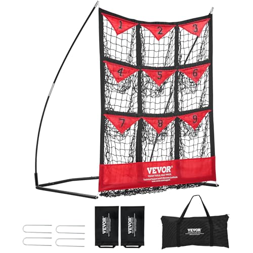 VEVOR Red de Entrenamiento de Béisbol de Softbol Pickleball 9 Agujeros Red de Lanzamiento de Béisbol Portátil de 49 x 42 Pulgadas con 1 Bolsa de Transporte Área de Golpe Grande para Lanzar Lanzadores