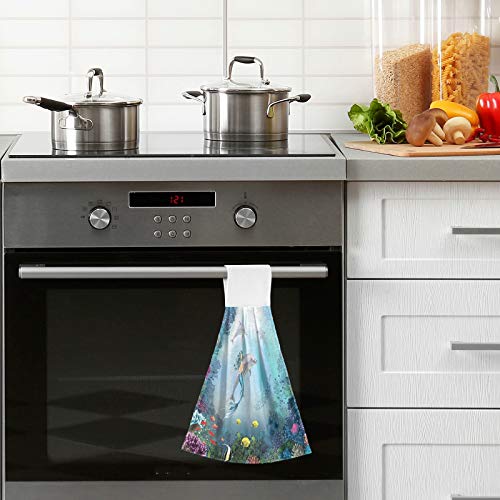 Kcldeci Hanging Kitchen Hand Towels Kitchen Wears Dolphins And Mermaid Dishcloths Sets With Loop Fish Sealife In Ocean Hand Towels Kitchen Tie Towel 2 Pieces #TOP5