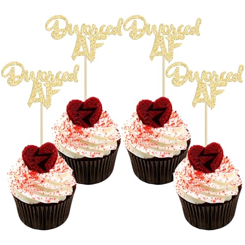 Gyufise 24 Pack Divorced Cupcake Toppers Gold Glitter Break Up Single Boy Bye Cupcake Picks Decorations for Divorce Break Up Party Decorations Thank You Next Party Supplies