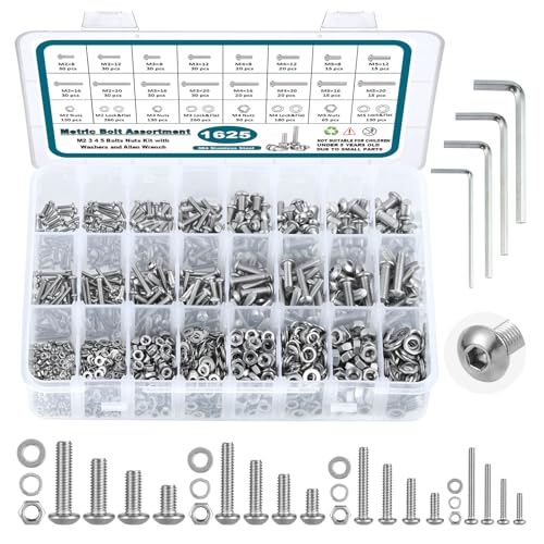 Satantech METRIC SCREW KIT C2 1625Pcs M2 M3 M4 M5 Metric Screw Assortment,304 Stainless Steel Metric Bolts And Nuts Assortment Kit,Hex Socket Button Head Metric Machine Screws cover