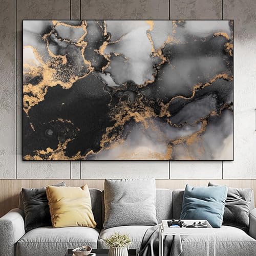 Arte da parete in marmo nero bianco e oro Pittura astratta in marmo oro nero oro marmo astratto tela arte da parete in marmo oro immagini decorazione da parete per la casa Nero Bianco Grigio Oro Art