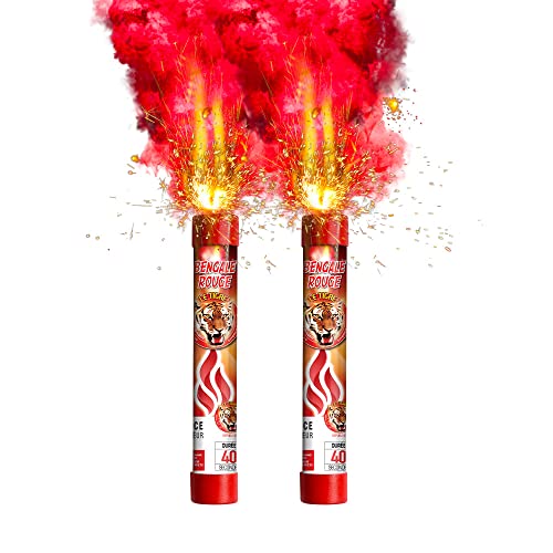 SPARKLERS CLUB Lot de 2 Fumigènes Flamme de Bengale ROUGE VIF - Torche durée 40 secondes - Allumage à Mèche, fumigene couleur à tenir en Main - idéal...