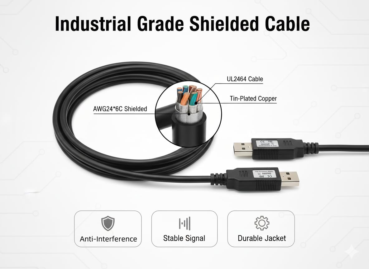 FT232RL USB-auf-USB-Nullmodem-Kabel, 2,5 m, serieller Adapter mit Full-Speed-3M-Baud-Unterstützung für Geräteprogrammierung und Debugging