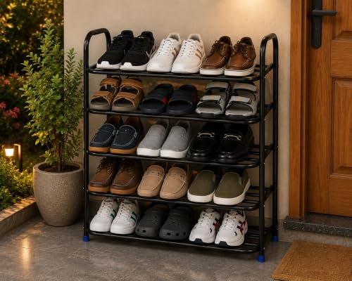 Image of Ebee 5 tier 15 pair heavy metal shoe rack (77 x 64 x 25 cm)