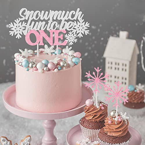 Winter Onederland 1e verjaardag decoraties, meisje sneeuw veel leuk om een banner en taart te zijn, roze zilveren… - Image 5