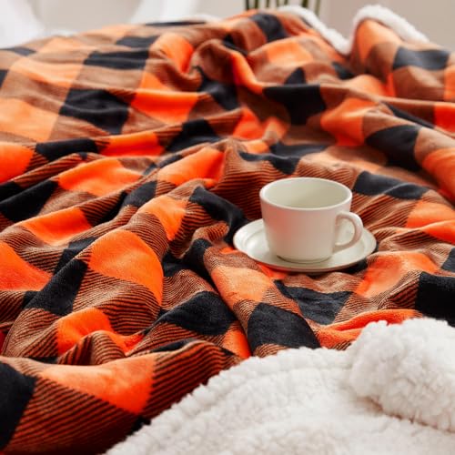 Touchat Halloween Blanket Twin Size 60" X 70",Fall Autumn Harvest Sherpa Fuzzy Fluffy Soft Cozy Blankets, Fleece Flannel Plush Microfiber Throw for Couch Bed Sofa, Halloween Decor (Orange)