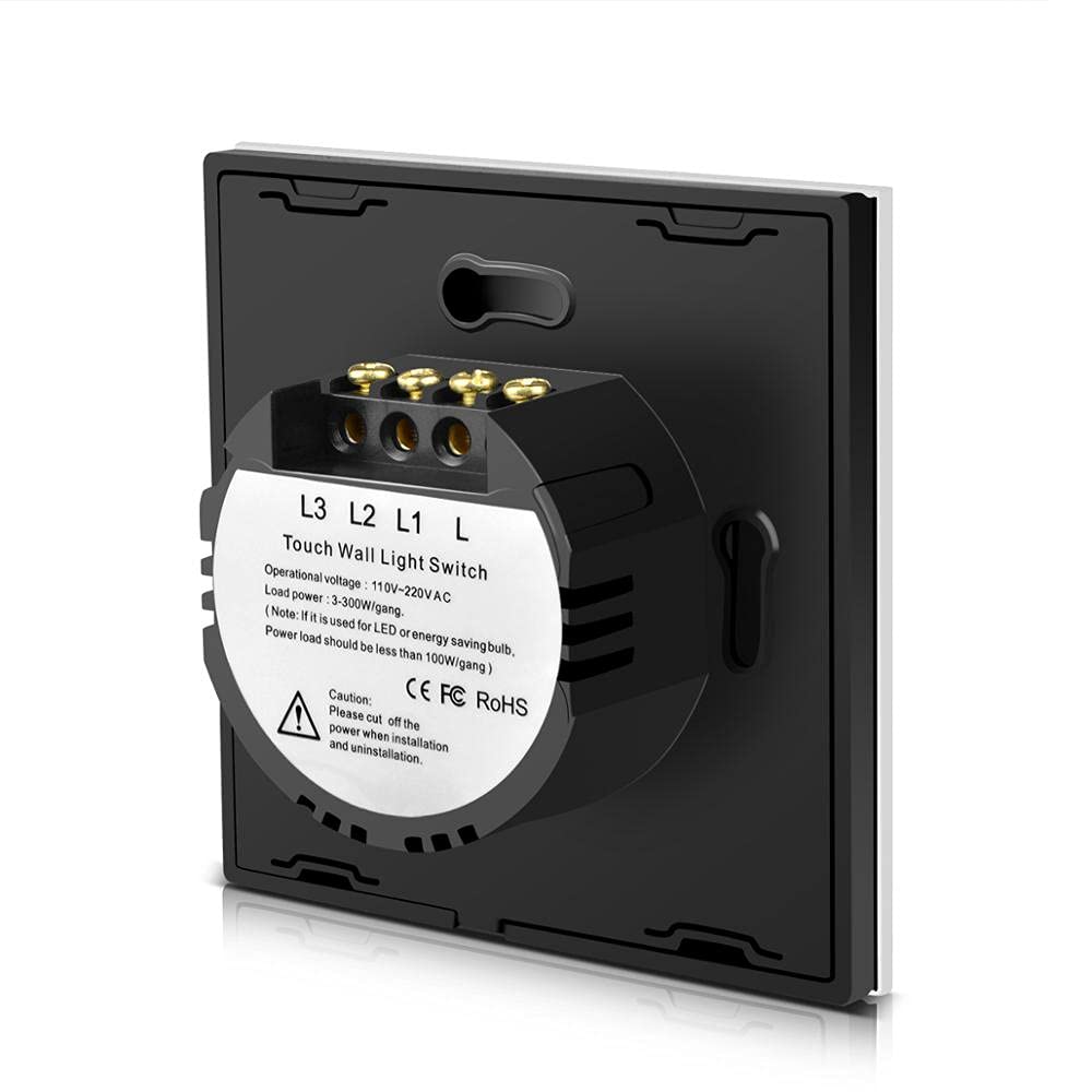 Interruptor táctil de vidrio templado | Interruptor de luz táctil de vidrio multicolor 220V 1-3 bandas 1 vía(1 Gang 1 Way White)