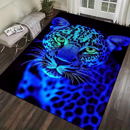 Tapis imprimé 3D léopard 200x300 cm antidérapant à poils courts pour salon - 7