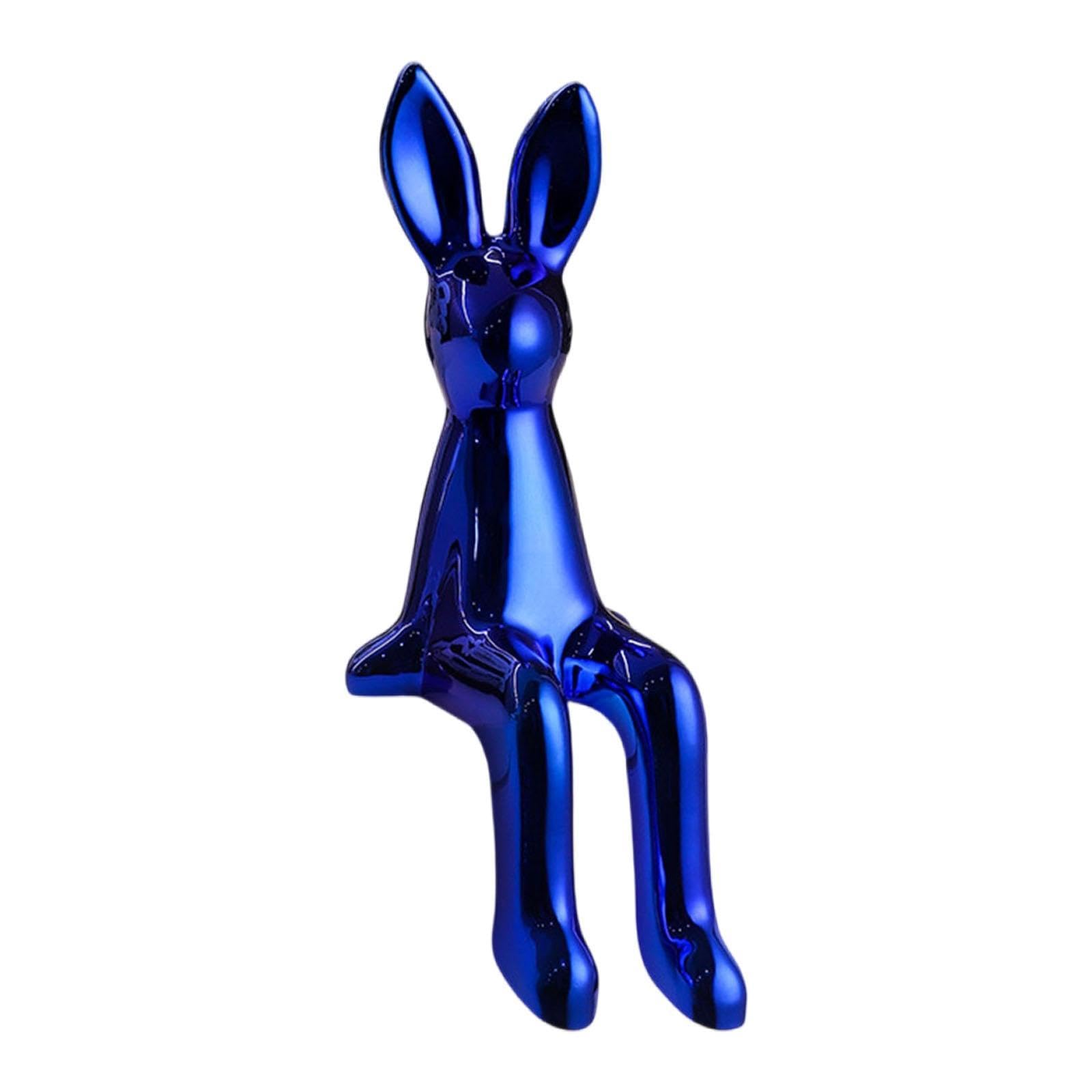 Figurine lapin décorative bleue en plastique PET, cadeau de pendaison