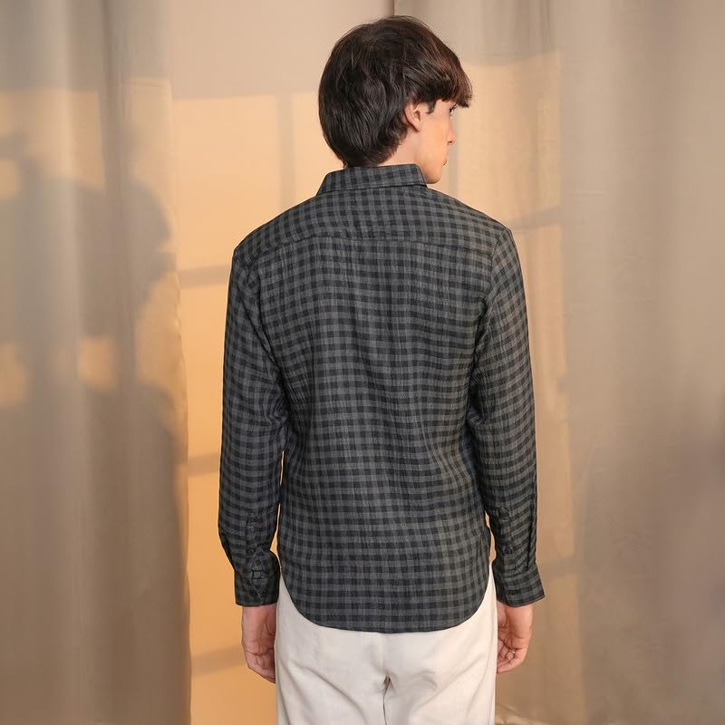 Image of CAHOOT Men's Gingham Shirt | Casual Wear | Spread Collar | Long Sleeve | Button Closure | Shirt Crafted with Comfort Fit for Everyday Wear