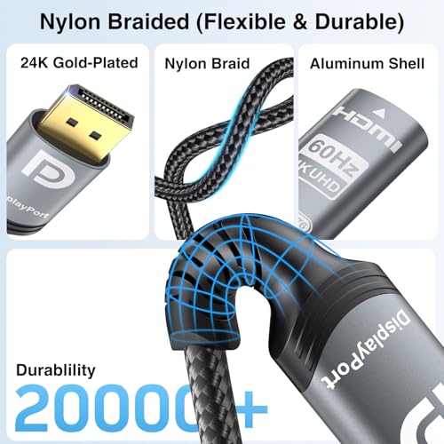 Ubluker 4K 60Hz DisplayPort to HDMI Adapter, Premium IC:PS176 DP to HDMI Extension Cable Male to Female 4K 60Hz 2K 165Hz 144Hz 120Hz 60Hz Support UHBR HDCP2.3 Netflix PC Monitor Laptop Projector TV - Image 6