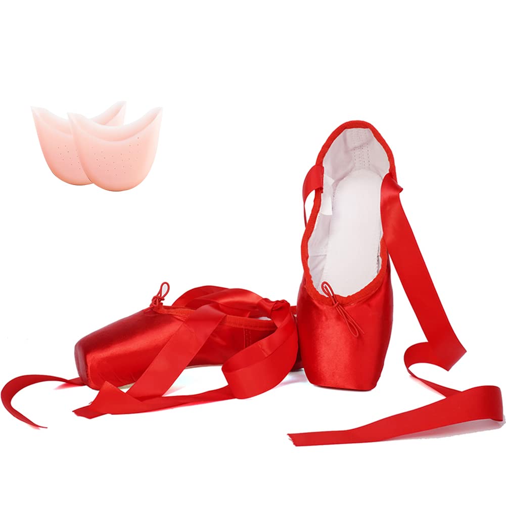 Spitzenschuhe Satin Canvas Professionell Ballet Pointe Shoes mit Bändern für Damen Mädchen,Modell-TJ-Pointe Ballet