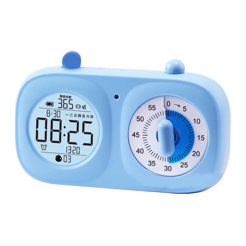 Chrees Minuteur visuel 2 en 1 avec double écran, fonction horloge et minuterie, lumineuse, facile à utiliser pour la maison, le dortoir