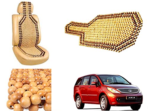Image of Car Bead Seat Wooden Beads Cushion Cover Pad for Tata Aria, Acupressure Sitting Seat Cover | Cream Color - Pack of 1