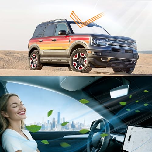 Image of Windshield Sun Shade for 2021-2026 Ford Bronco Sport | Foldable, Full covered for windshield, Block UV Rays, Heat Reduction, Easy to install, Keeps Car Cooler