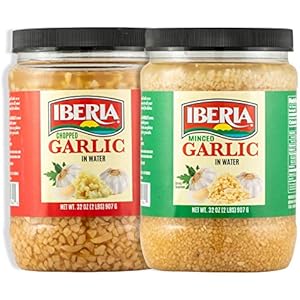 Iberia Minced Garlic & Chopped Garlic 32 oz Combo Pack - 1 x 32oz Jar of Minced Garlic in Water and 1 x 32oz Jar of Chopped