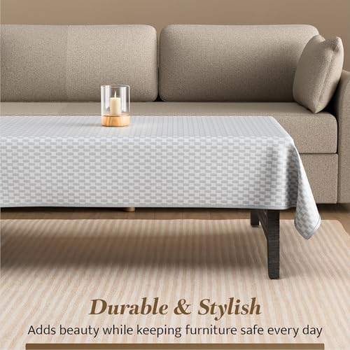 Image of Kuber Industries 36x54 Inch Vinyl 4 Seater Table Cover Cloth | Multipurpose Rectangle Dining Table Cover /Cloth for Party and Events | Lining - Silver