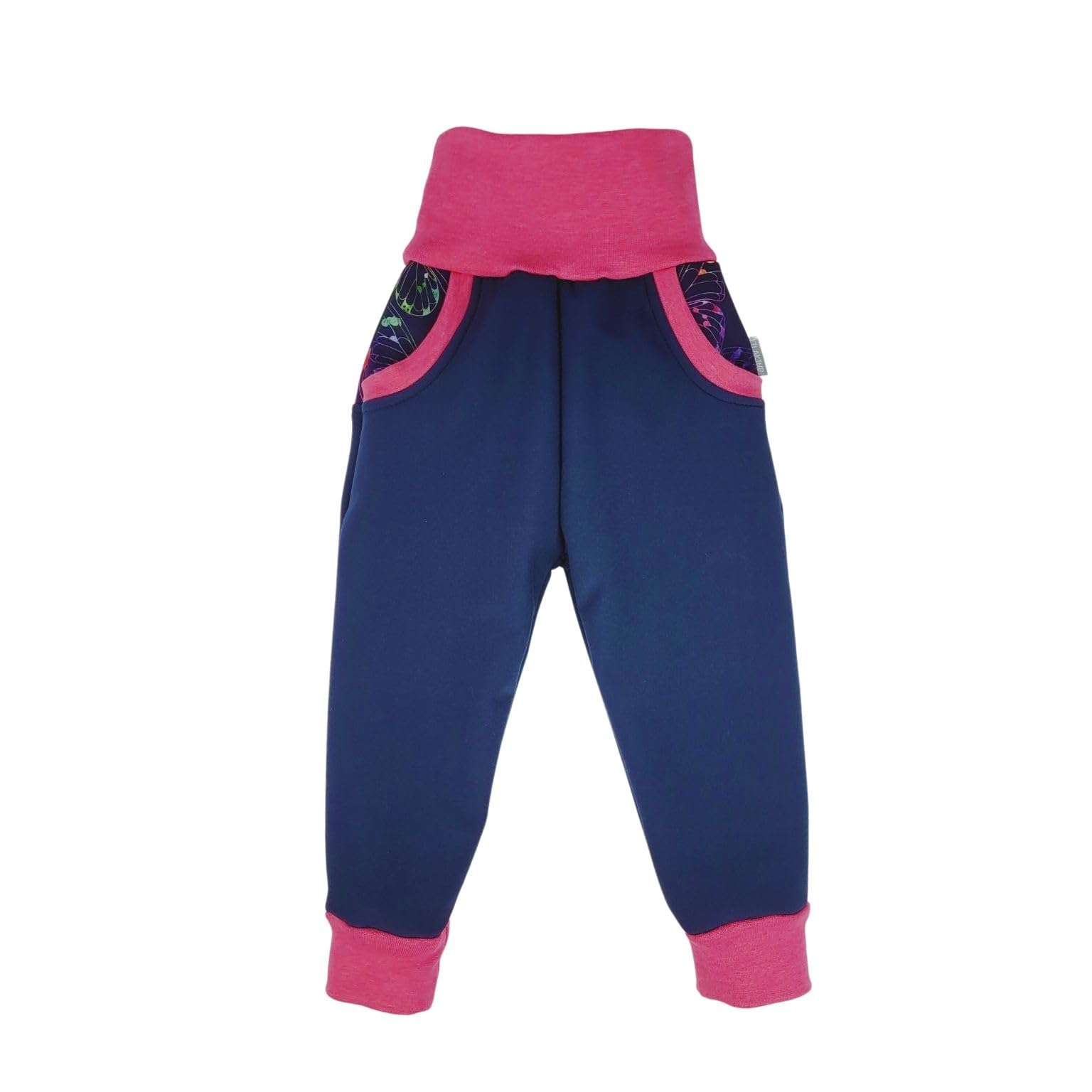 Lilakind“ Baby Kinder Softshell Hose Blumen Schmetterlinge Blau Fuchsia Gr. 62/68-134/140 - Made in Germany